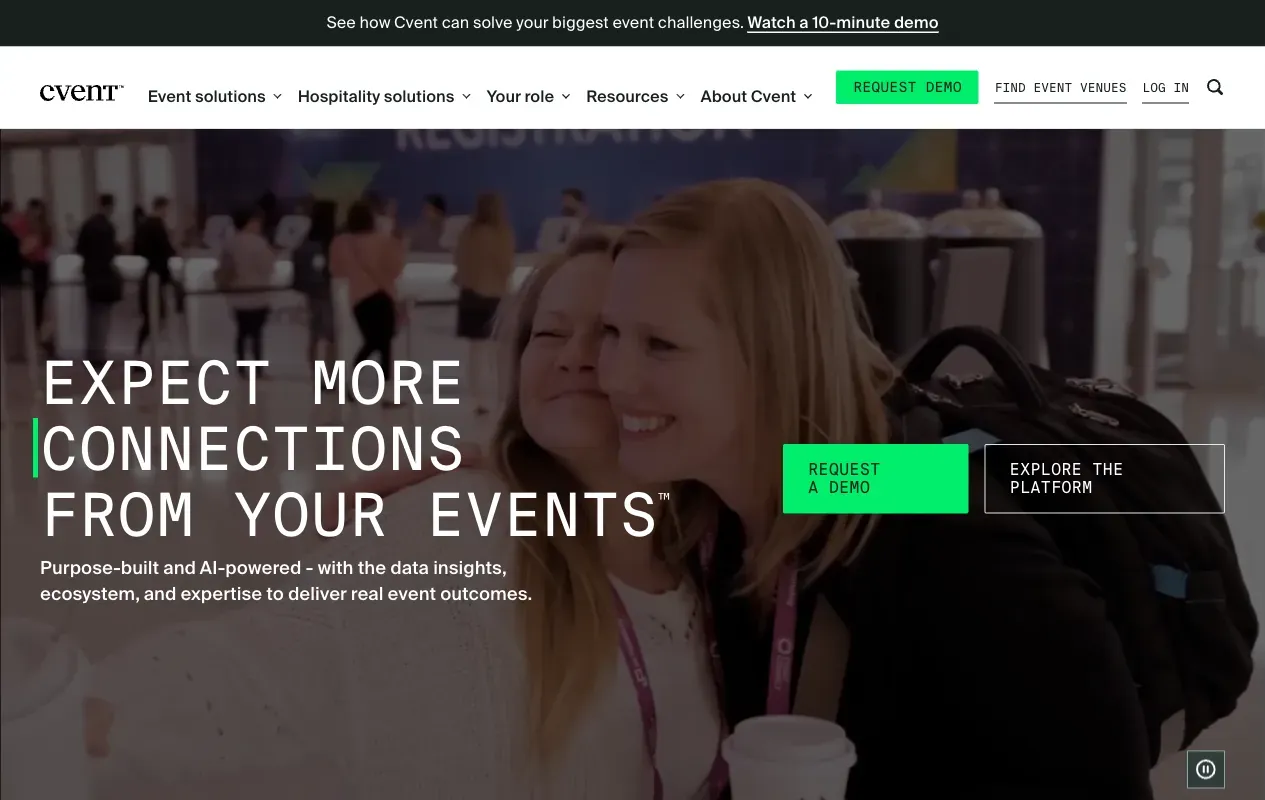 Cvent home page, captured July 2026