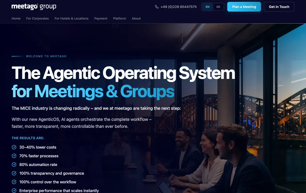 Meetago home page, captured July 2026