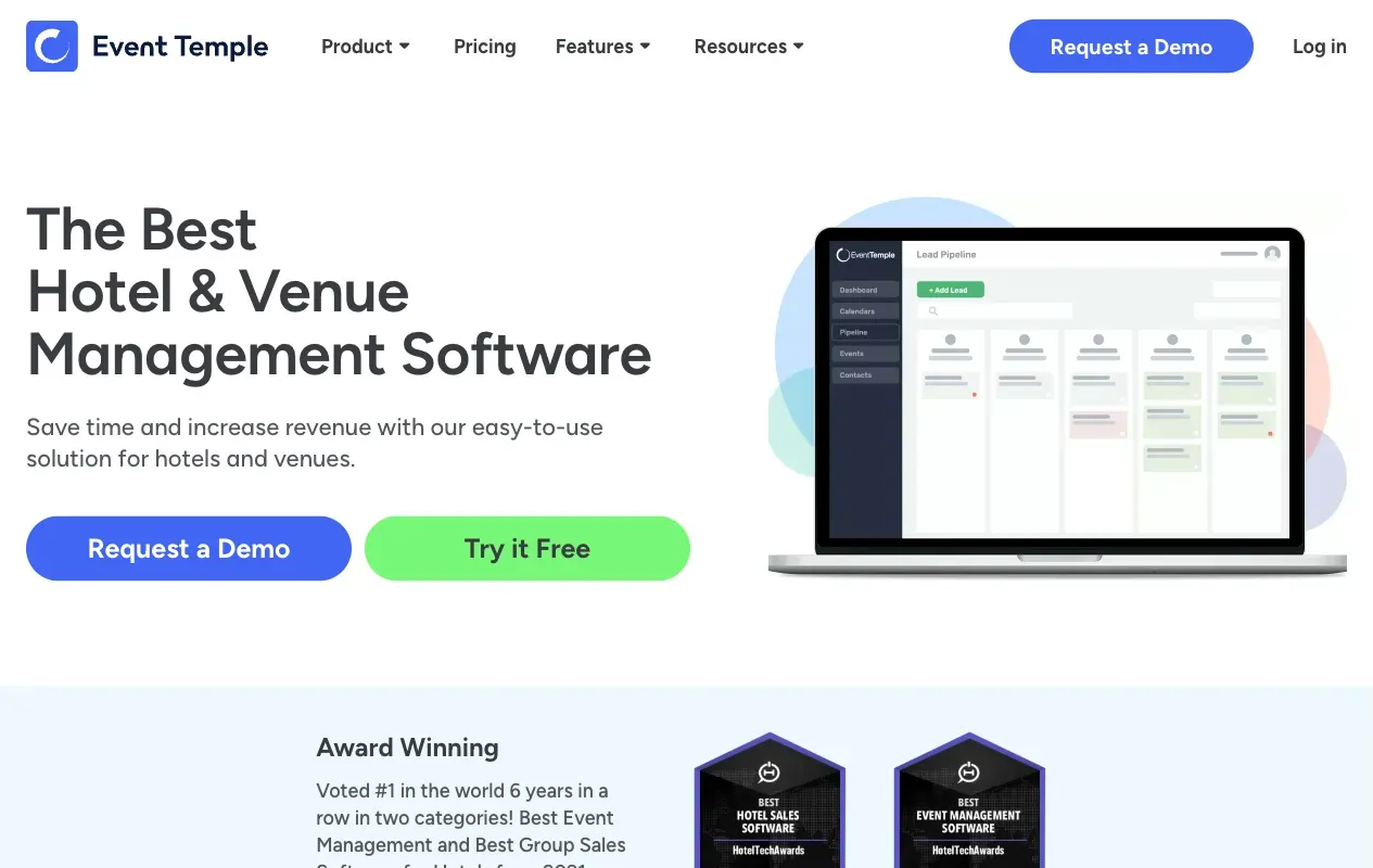 Event Temple home page, captured July 2026